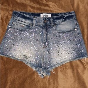 PINK rhinestone cutoff jean shorts